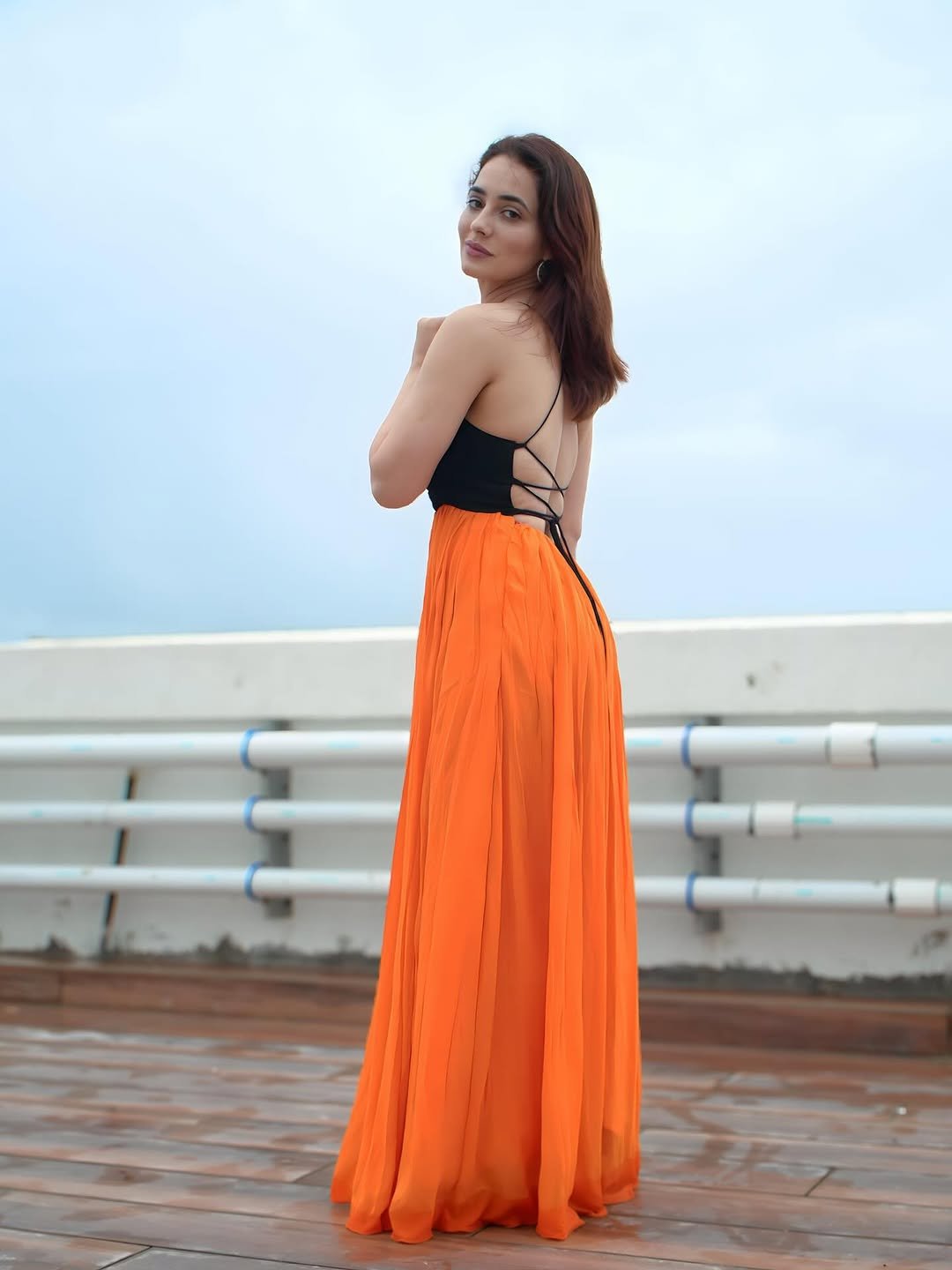 Priyanka Rewri’s Glamorous Look in Black & Orange Dress (2)