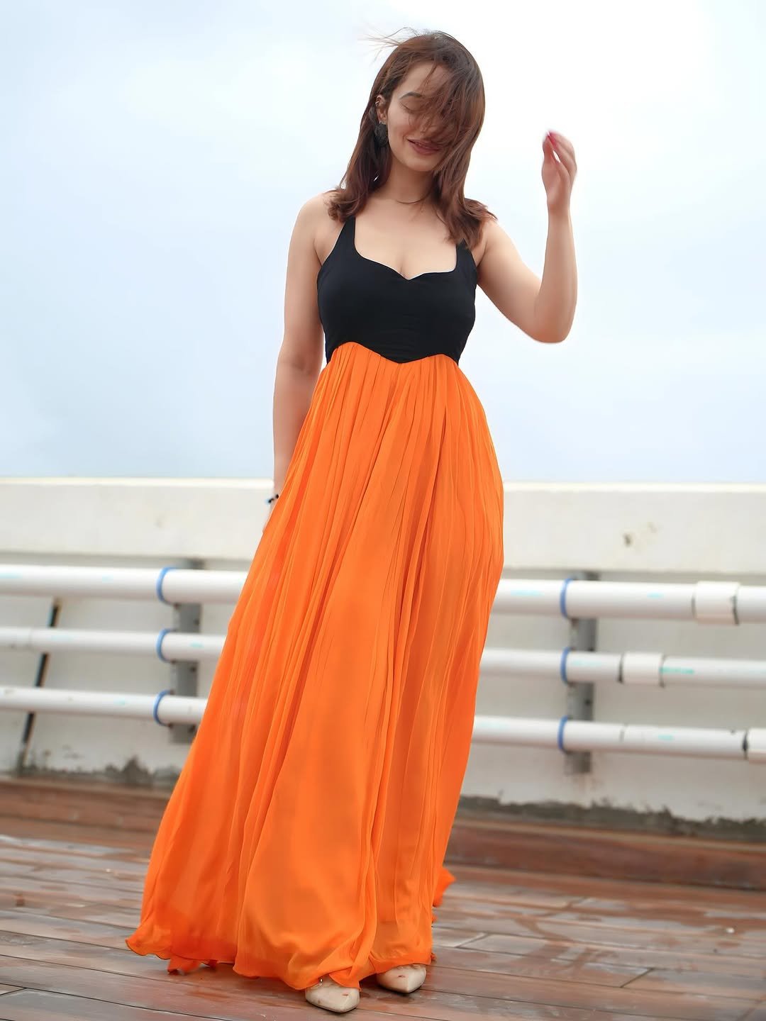 Priyanka Rewri’s Glamorous Look in Black & Orange Dress (4)