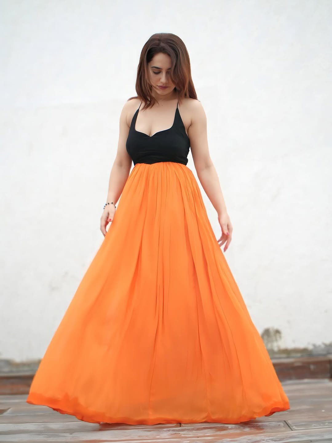 Priyanka Rewri’s Glamorous Look in Black & Orange Dress (6)