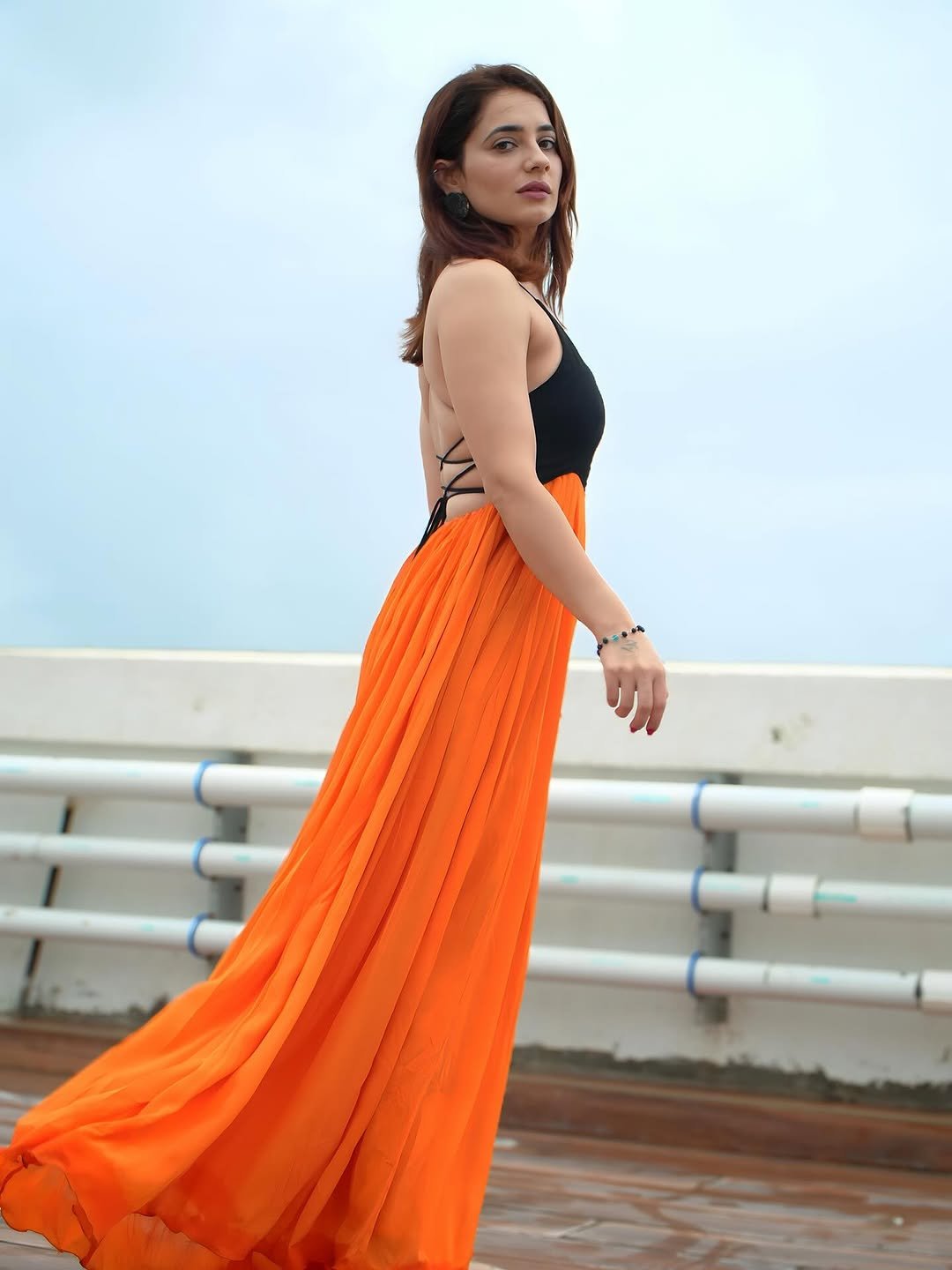 Priyanka Rewri’s Glamorous Look in Black & Orange Dress (7)