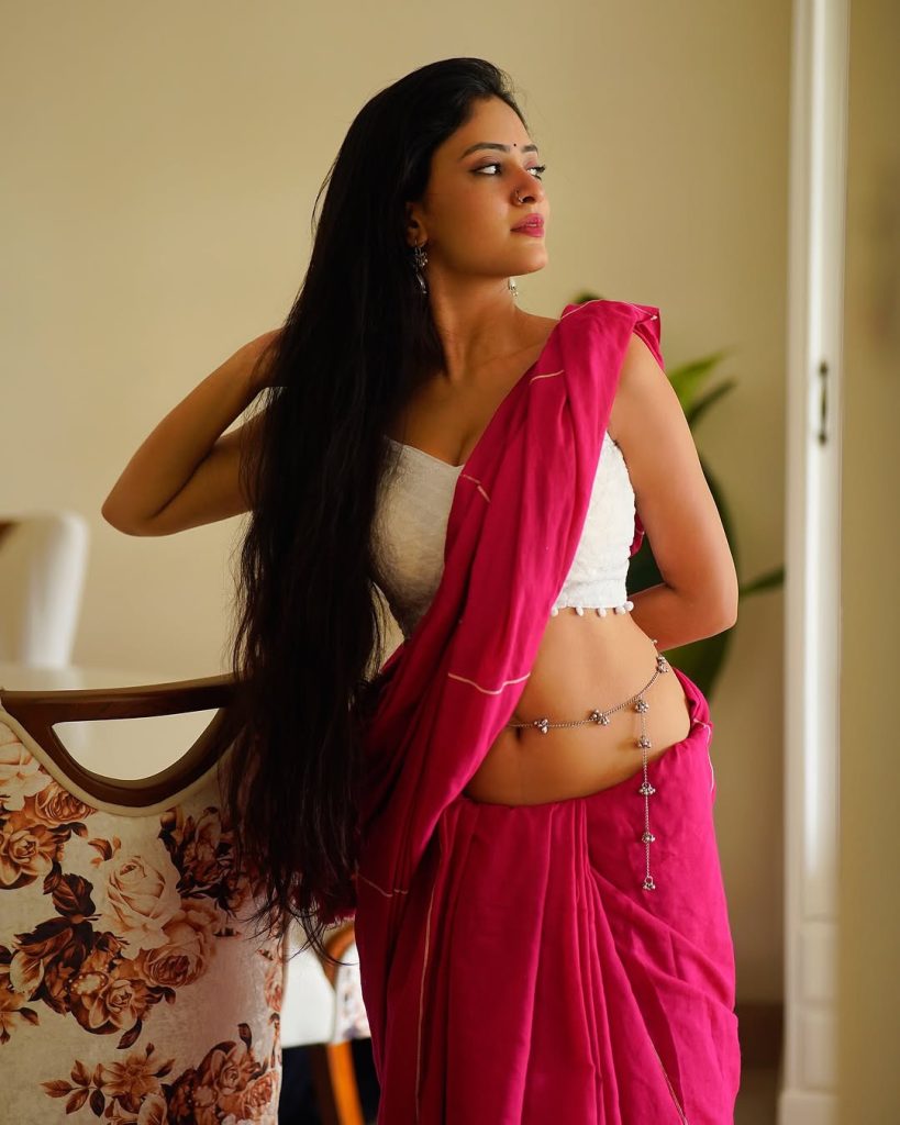 Hot pink saree styling creates bold glamorous statement for Sanya Thakur
