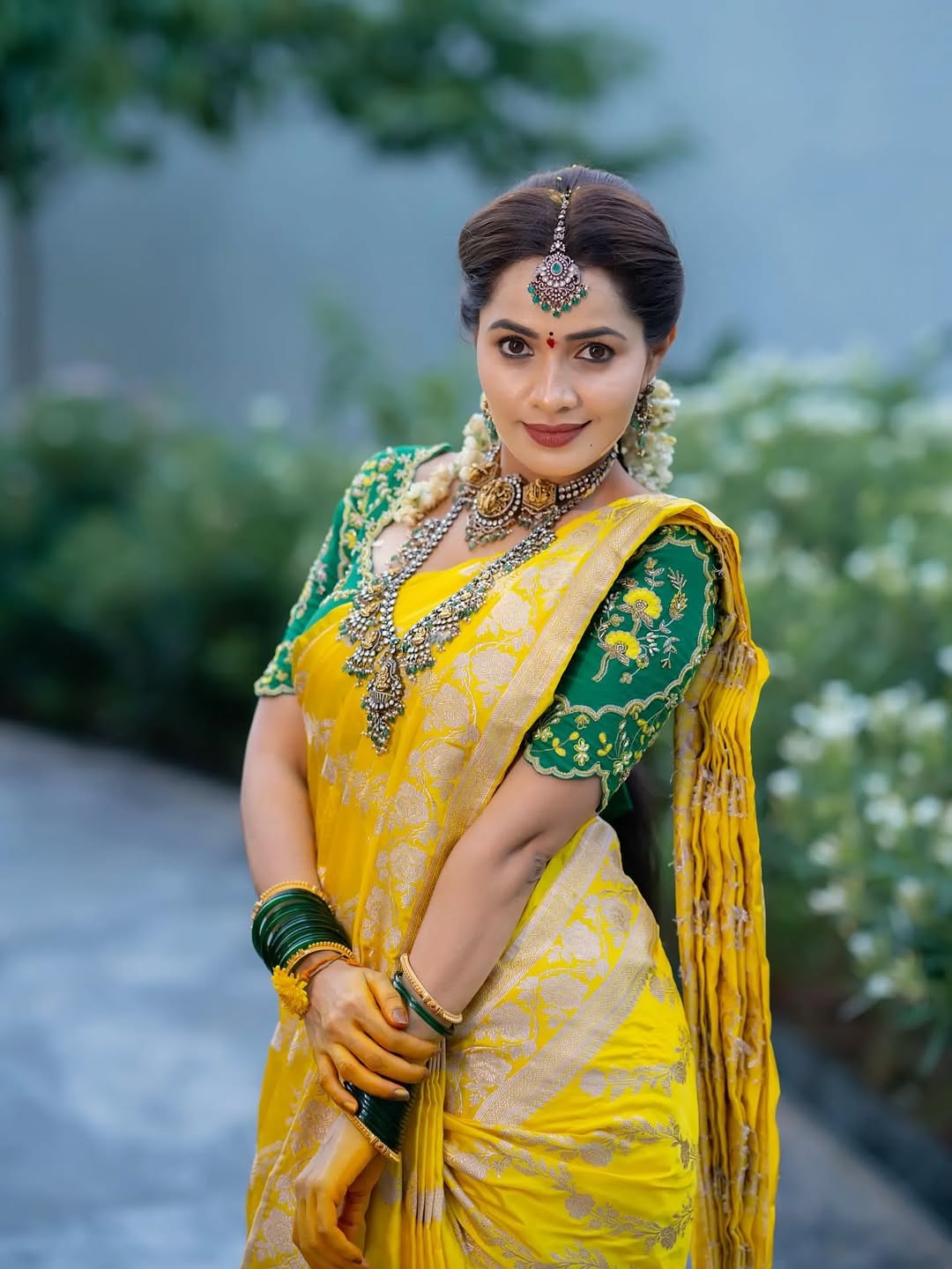 Beautiful yellow draping showcases Shobha Shetty's traditional fashion expertise