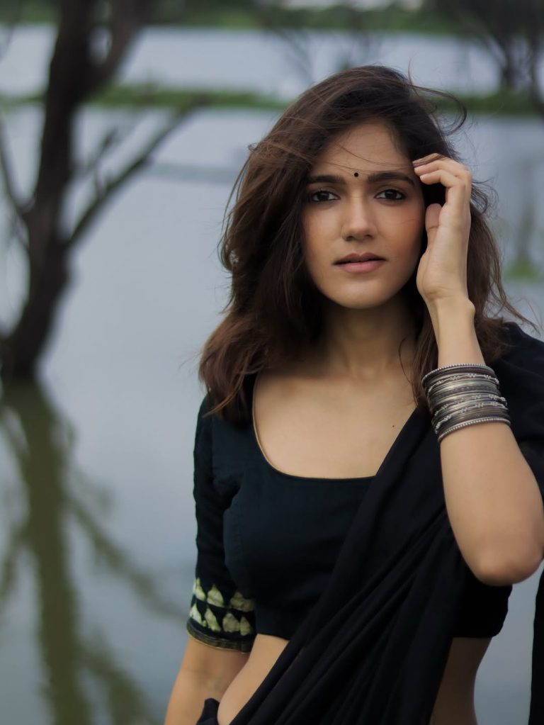 Elegant black saree creates sophisticated glamour for Simran Choudhary's portrait