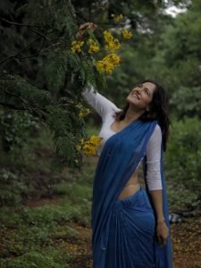 Elegant blue draping showcases Simran Choudhary's cultural fashion expertise