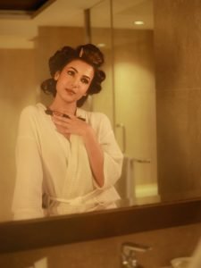 Fresh white styling captures Sonal Chauhan's authentic post-shower glow