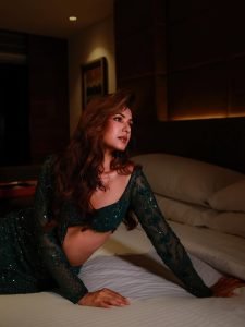 Glamorous green styling showcases Sonal Chauhan's confident presentation