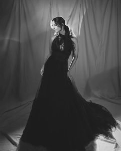 Tripti showcases celestial body art through sophisticated black gown photography