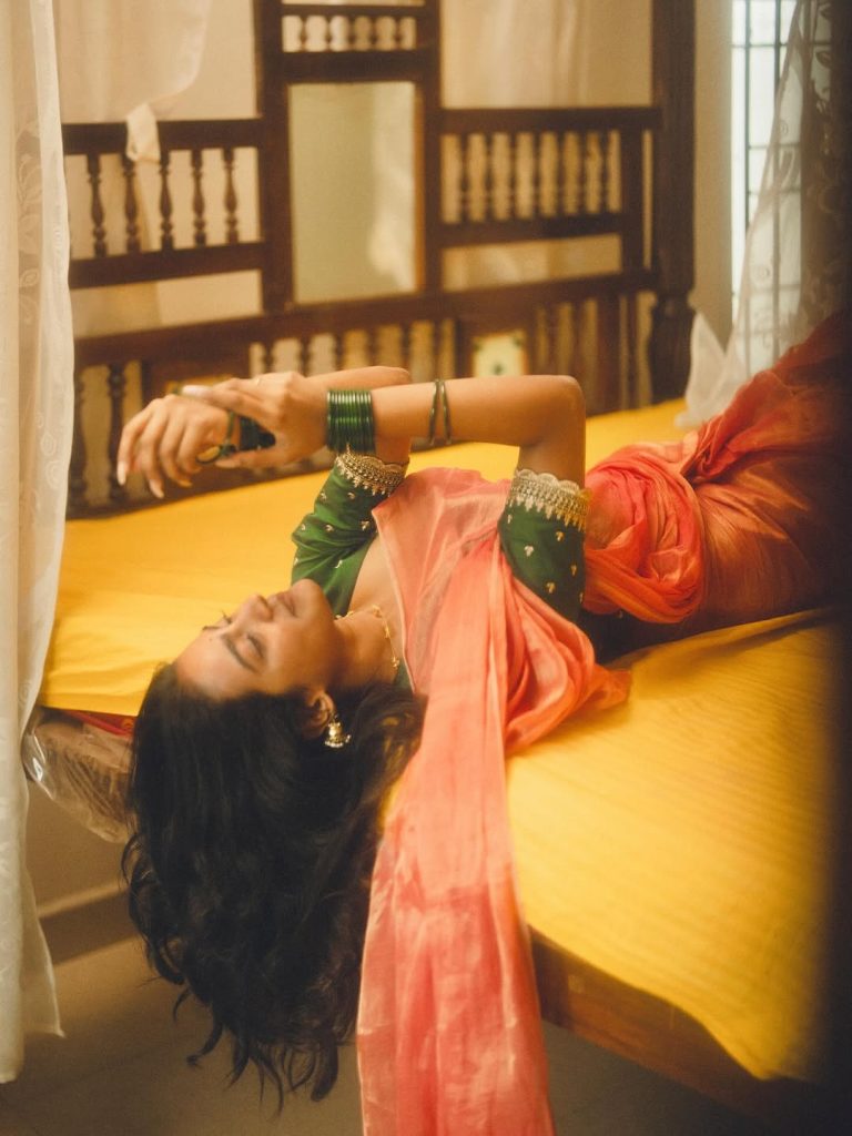 Traditional saree styling highlights Yoga Lakshmi's natural elegance