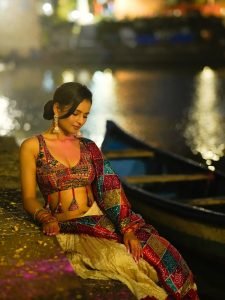 Aarushi Baruah traditional bandhani saree coastal photoshoot