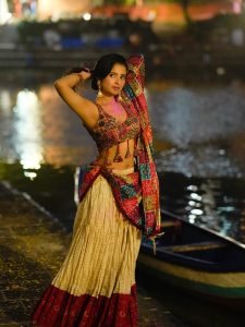 Aarushi Baruah traditional bandhani saree coastal photoshoot
