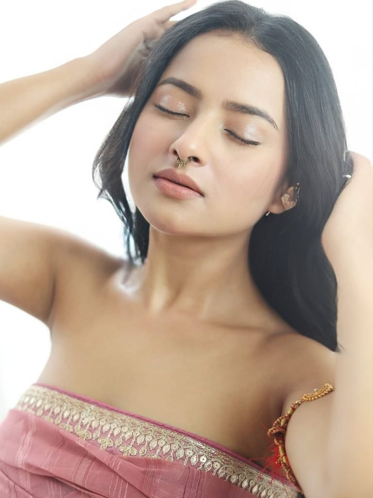 Aarushi Baruah minimalist elegance in blush colored silk drape