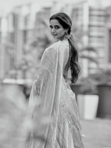 Ashika Ranganath elegant pink silk saree traditional studio portrait