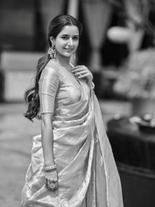 Studio lighting on Ashika Ranganath classic pink silk saree