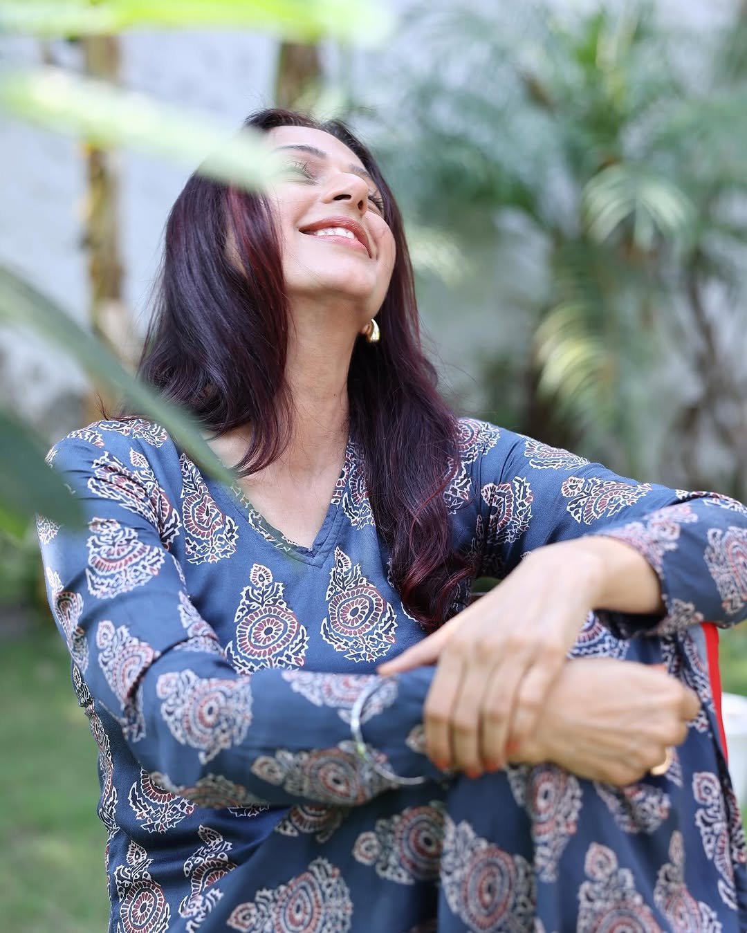 Bhumika Chawla Blue Printed Dress Outdoor Photoshoot Graceful Look (11)