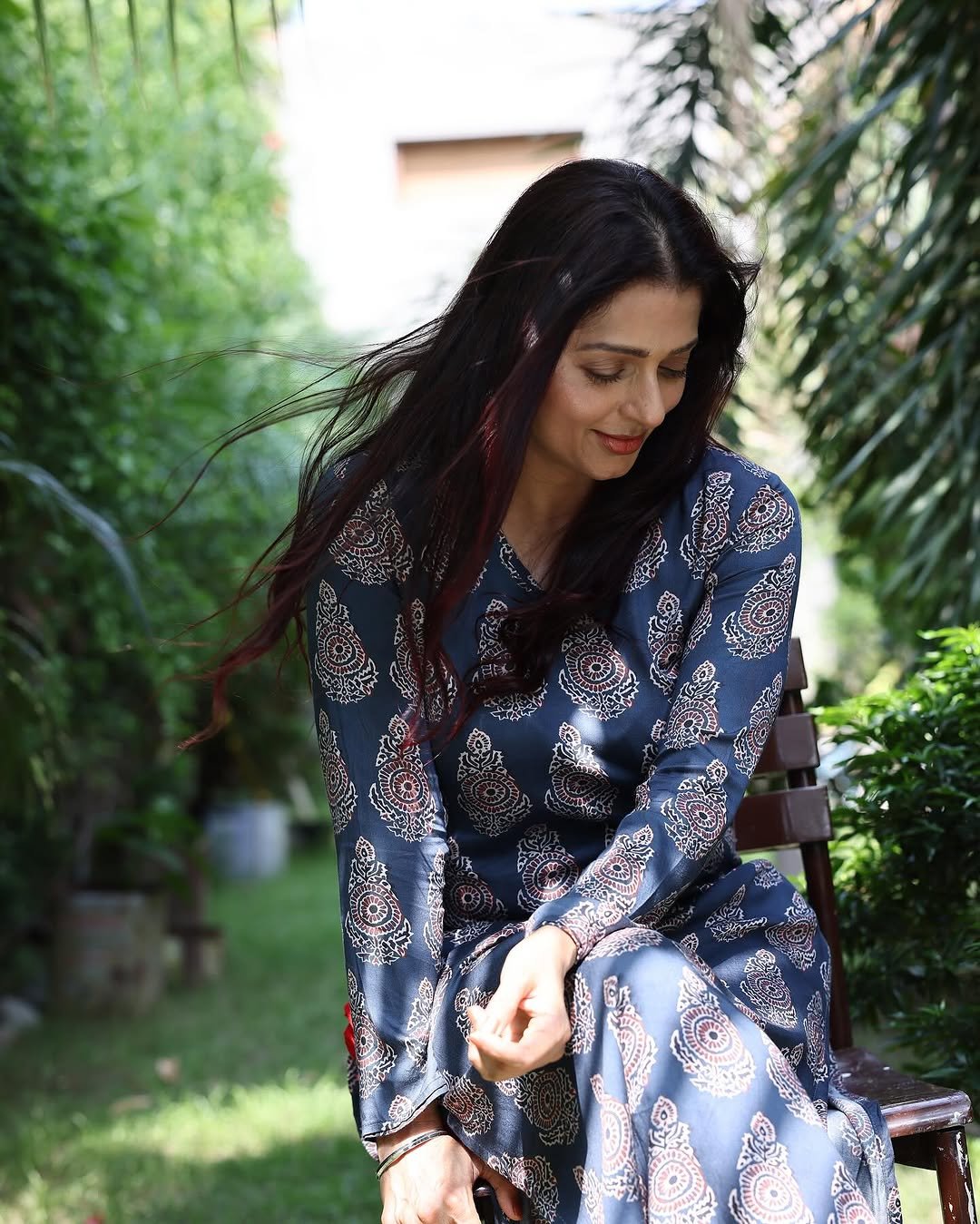 Bhumika Chawla Blue Printed Dress Outdoor Photoshoot Graceful Look (13)