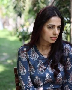 Graceful pose from Bhumika Chawla in patterned blue dress