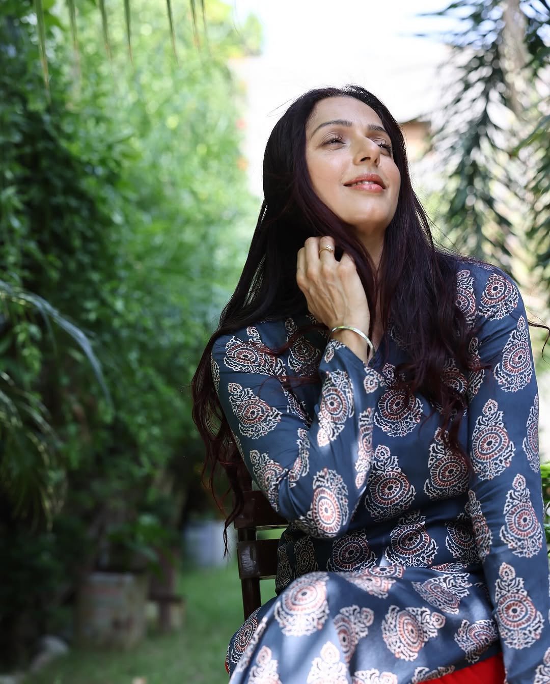 Bhumika Chawla Blue Printed Dress Outdoor Photoshoot Graceful Look (20)