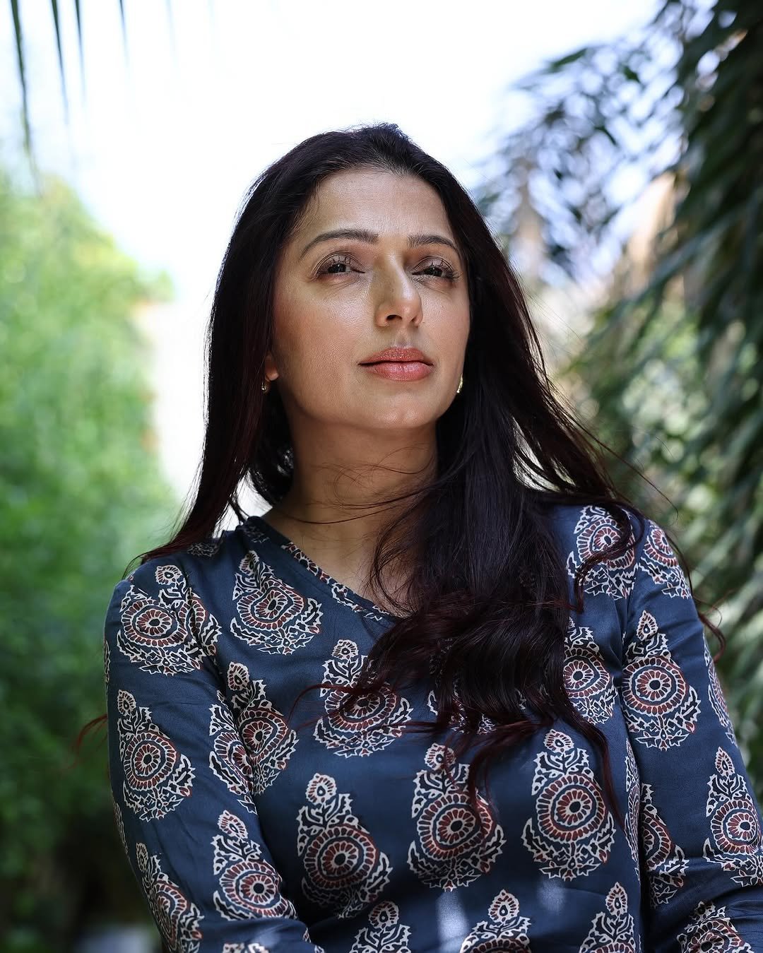 Bhumika Chawla blue printed dress outdoor natural light portrait