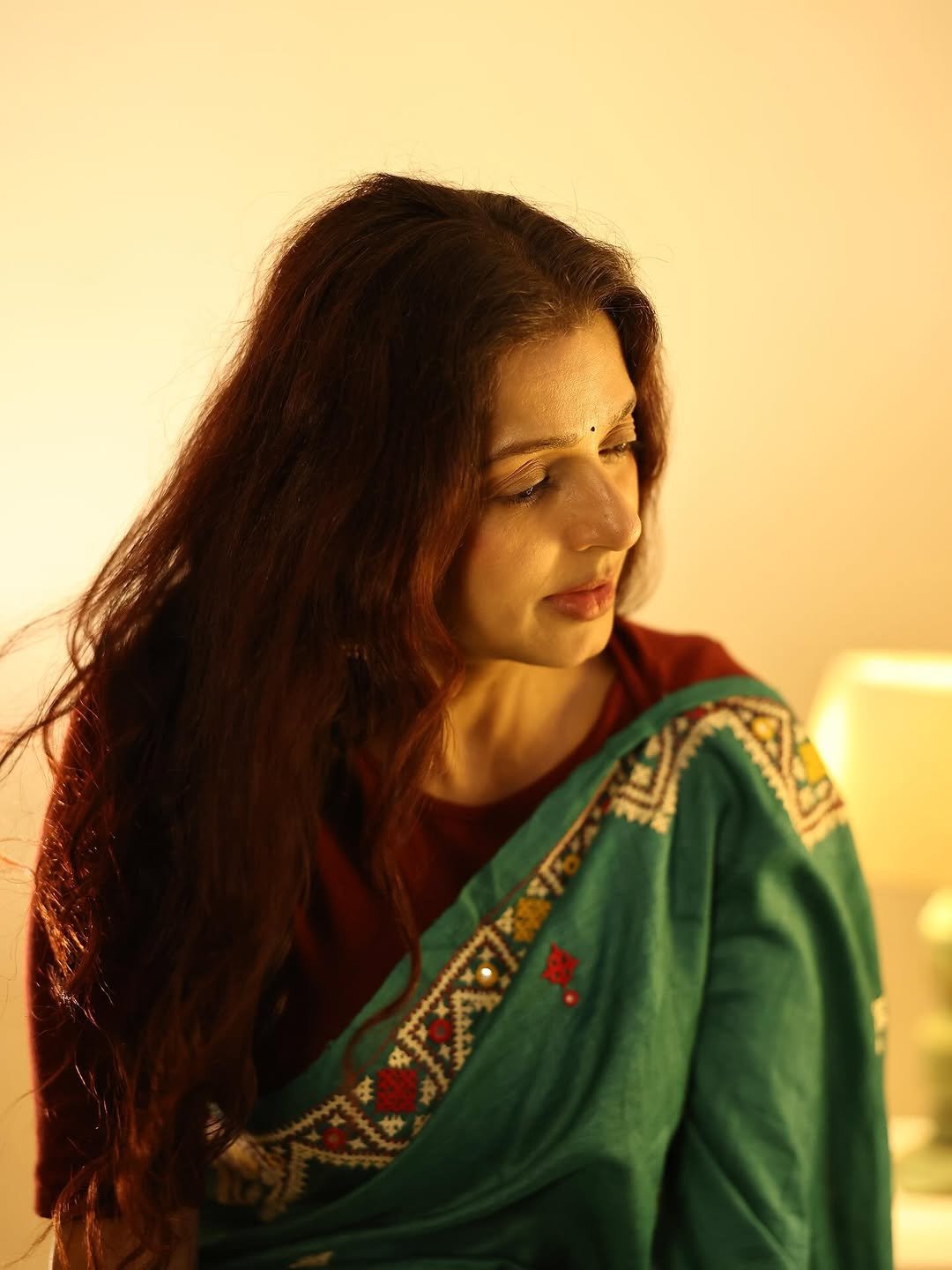 Bhumika Chawla teal handloom saree warm glow Photoshoot (2)