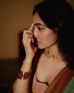 Moody atmosphere highlighting Deepti Sati sophisticated saree styling