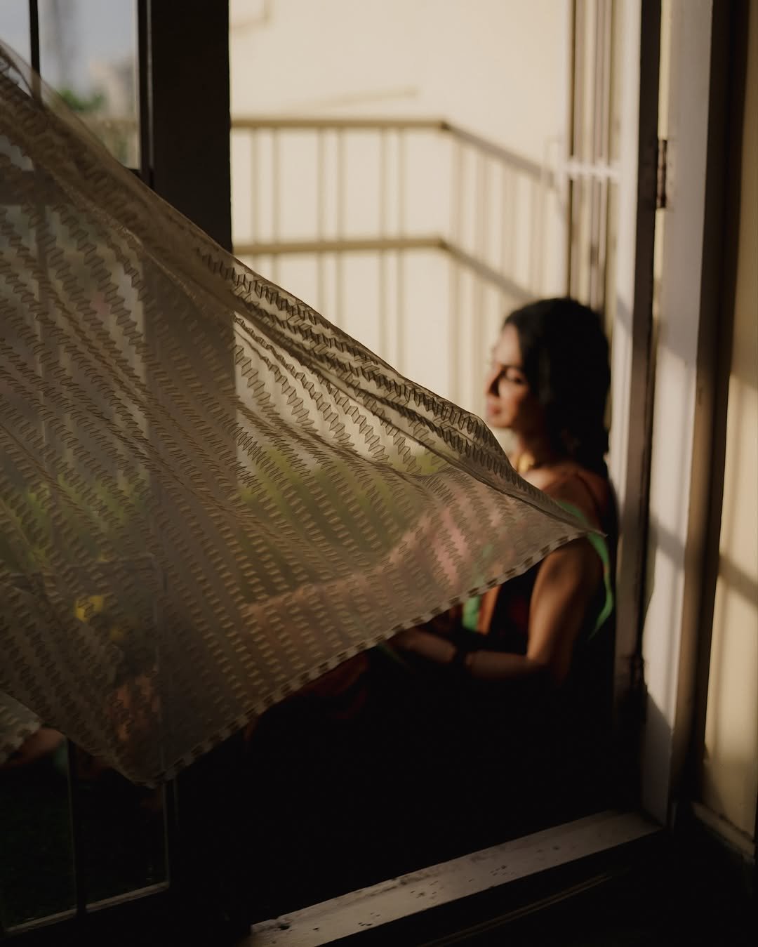 Deepti Sati earthy silk saree blush blouse moody indoor Portrait (6)