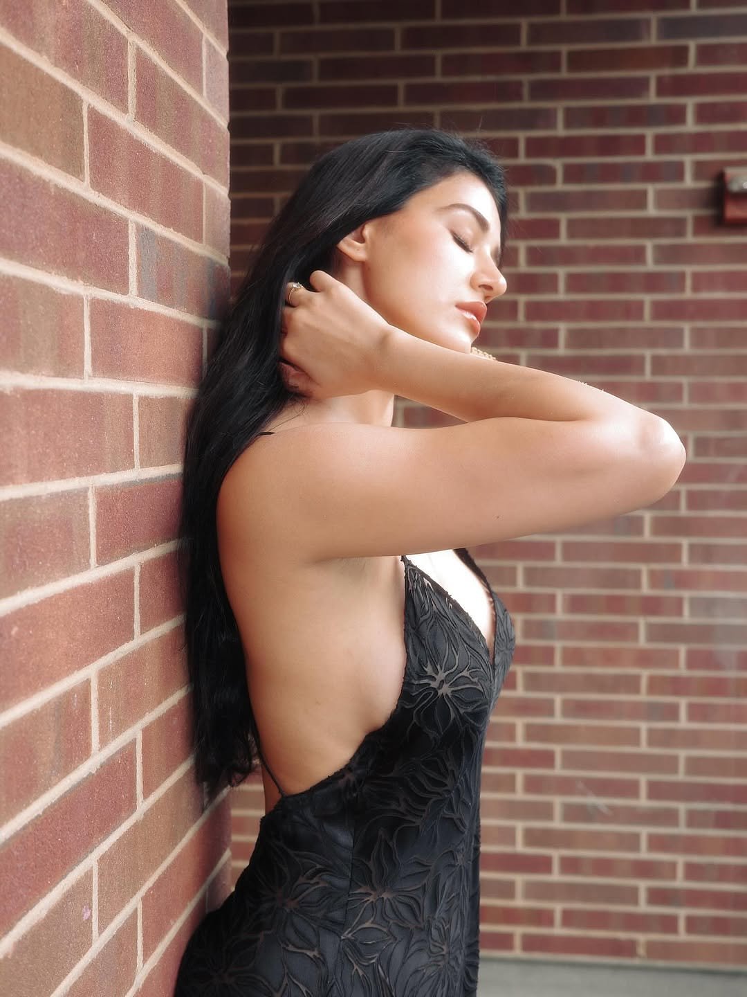 Disha Patani black slip dress outdoor steps (8)