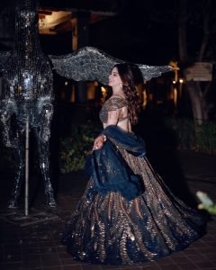 Radiant smile of Eshanya Maheshwari in festive lehenga at night