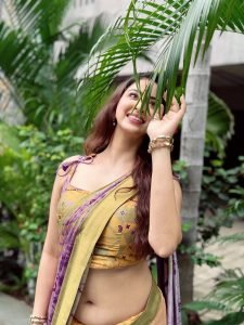 Eshanya Maheshwari vibrant multicolor saree street photography pose