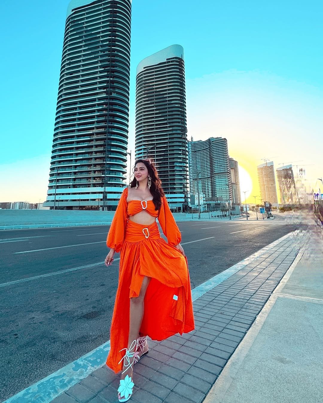 Eshanya Maheshwari orange Dress on beach twirl Lookbook (11)