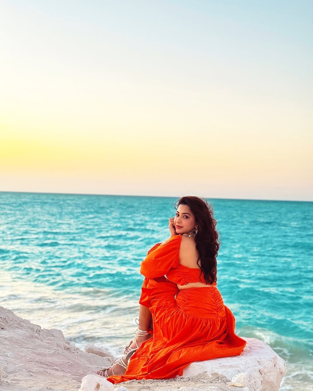 Eshanya Maheshwari orange Dress on beach twirl Lookbook (6)