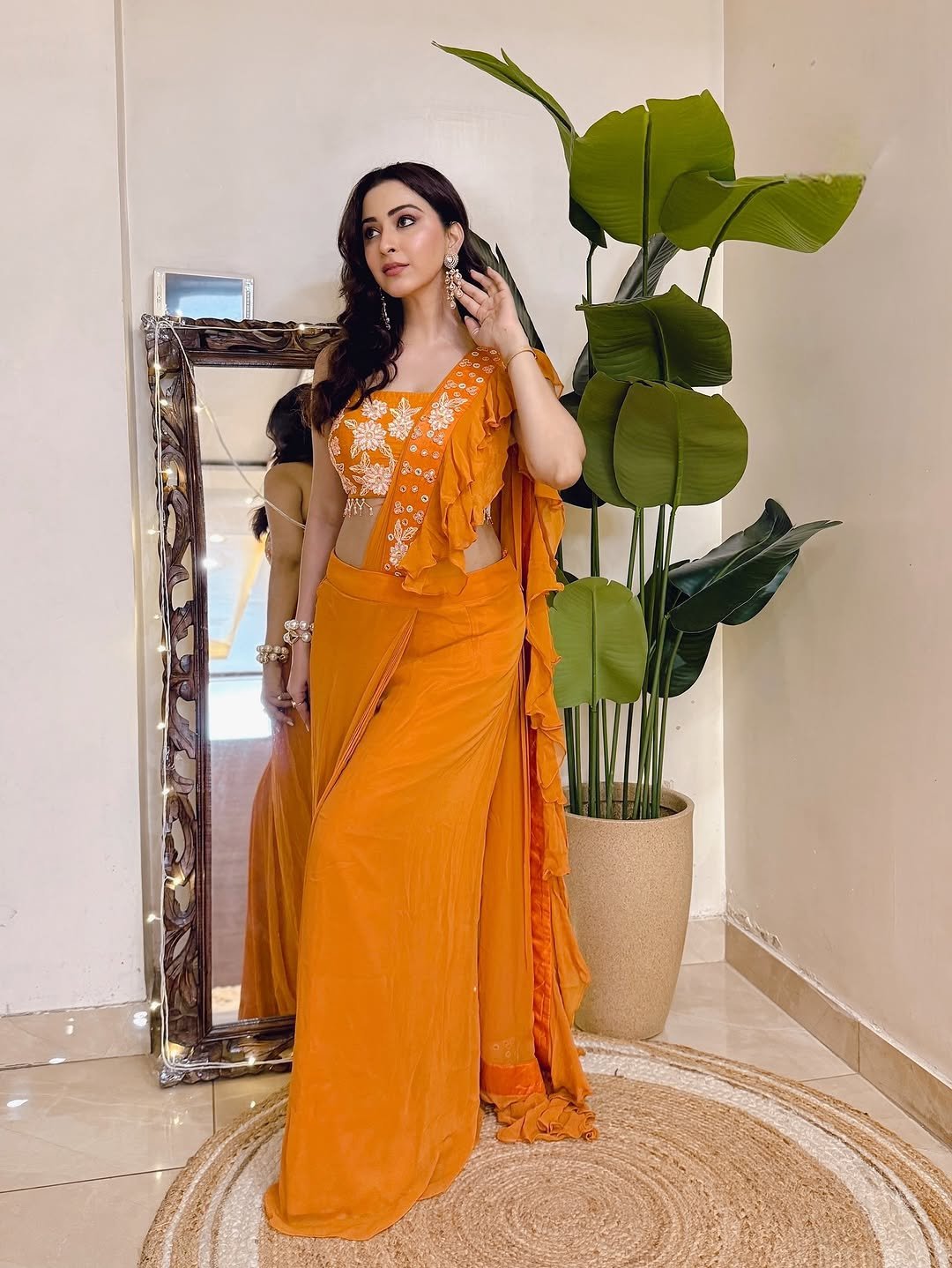 Eshanya Maheshwari orange ruffle saree indoor smile Collection (4)