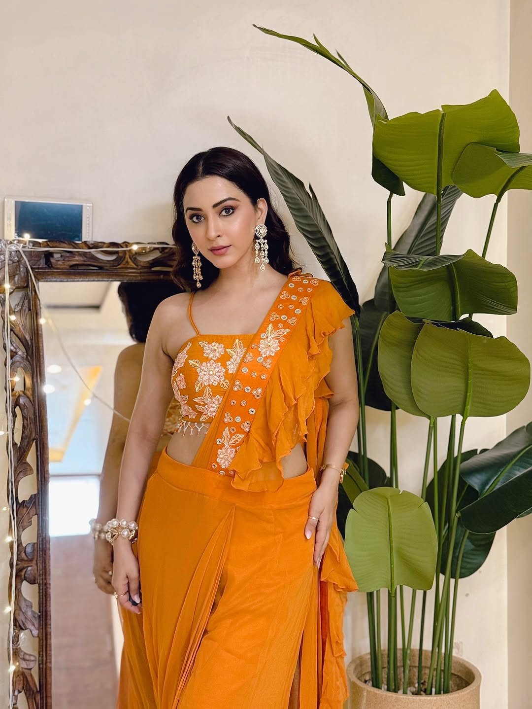 Eshanya Maheshwari orange ruffle saree indoor smile Collection (5)