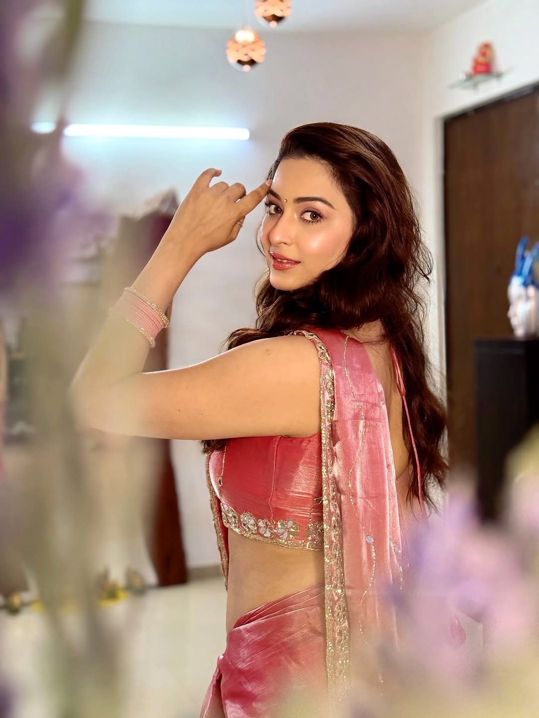 Eshanya Maheshwari pink saree Ganesh puja blessings Gallery (10)