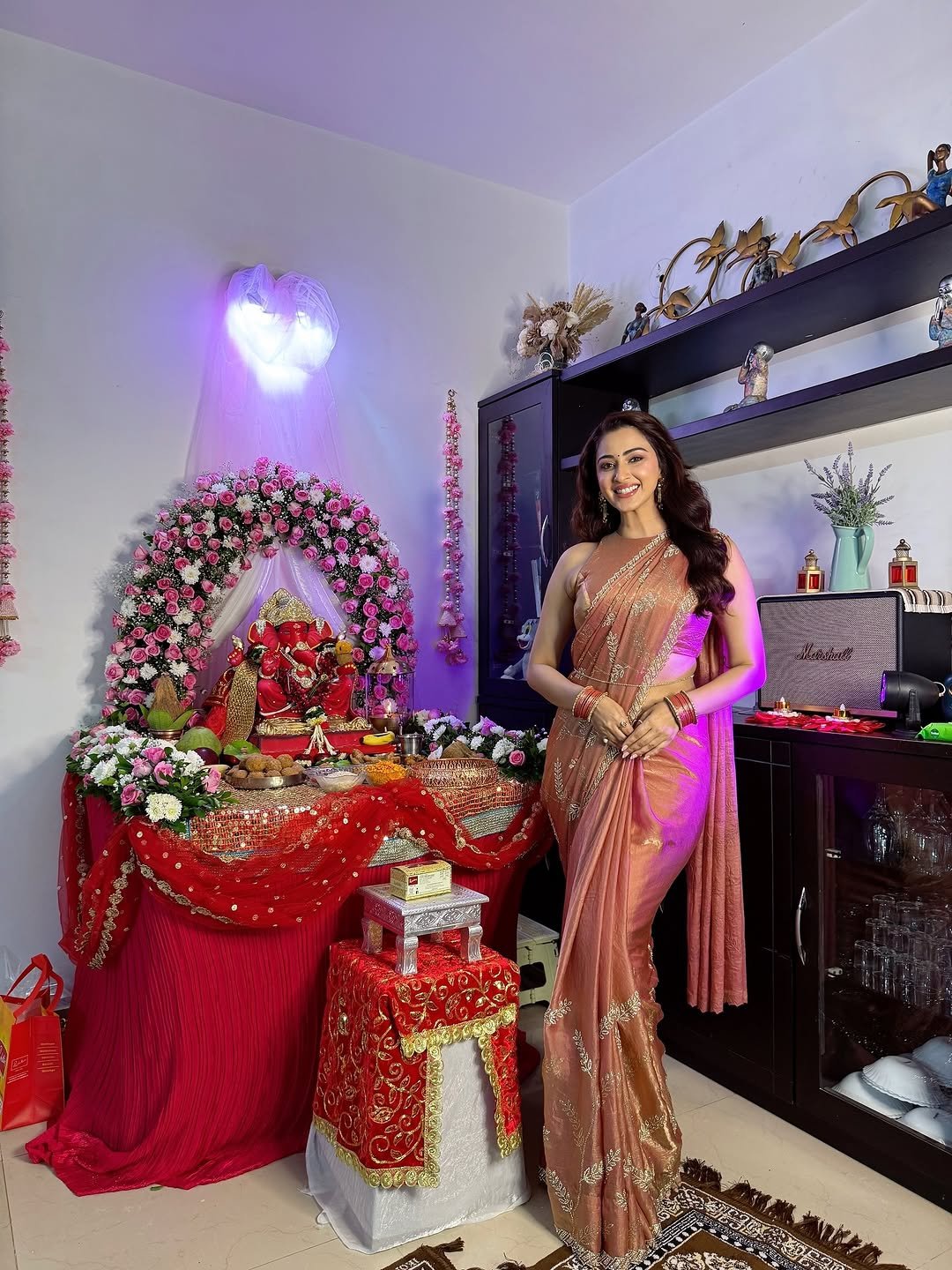 Eshanya Maheshwari pink saree Ganesh puja blessings Gallery (11)