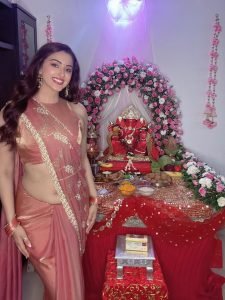 Festive decorations with Eshanya Maheshwari in elegant pink saree