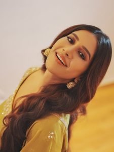 Nabha Natesh mustard anarkali dreamy soft focus portrait
