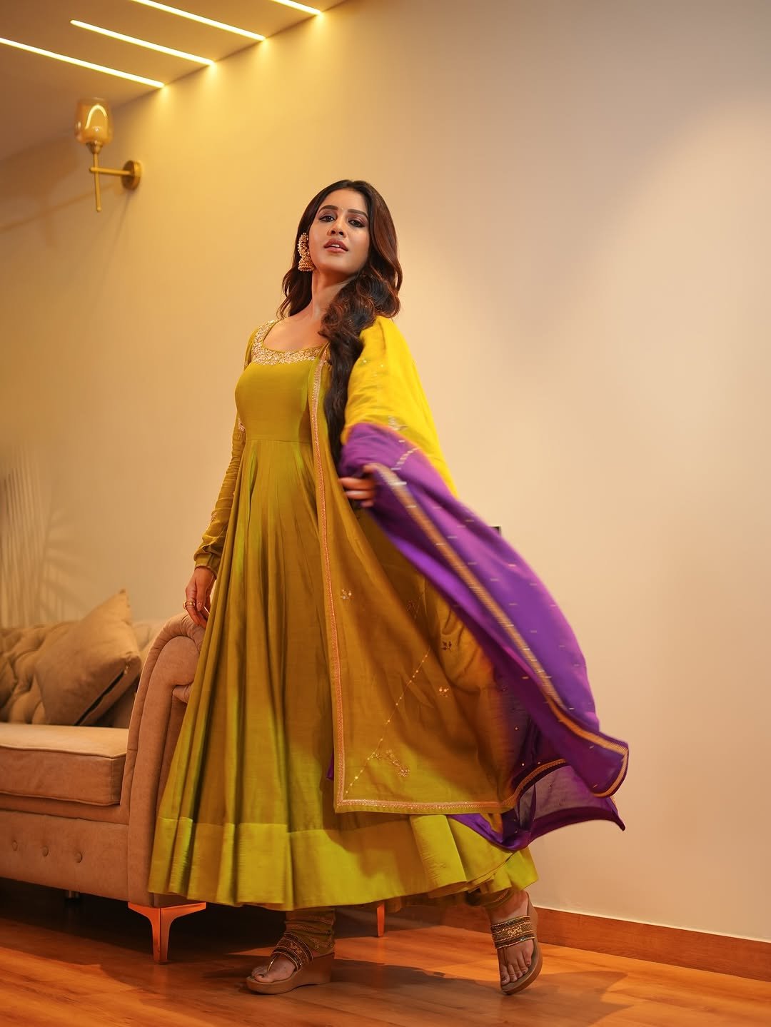 Nabha Natesh mustard anarkali soft focus Photoshoot (7)