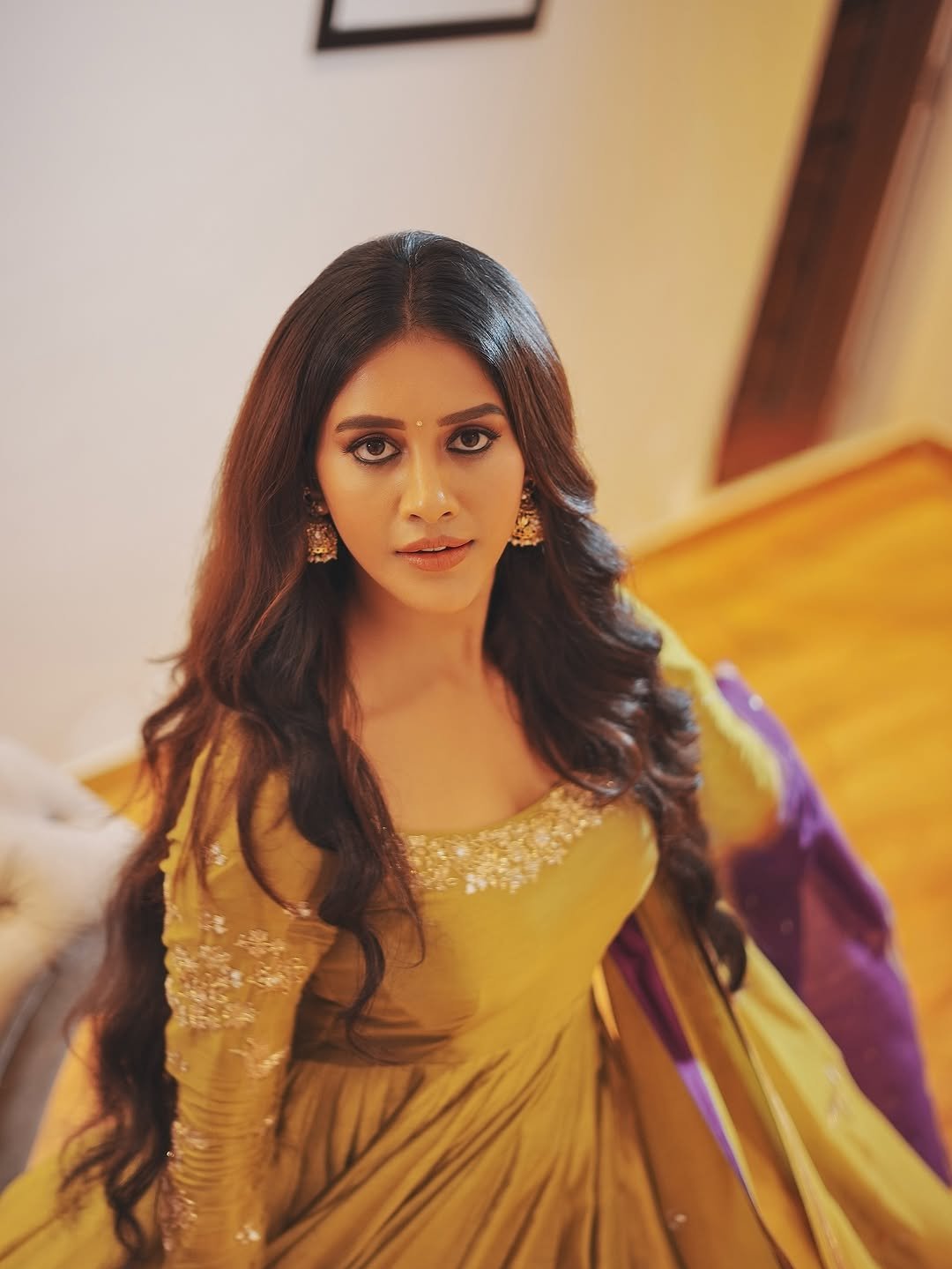 Nabha Natesh mustard anarkali soft focus Photoshoot (8)