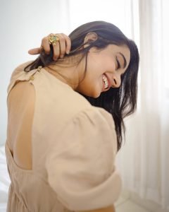 Soft glance from Namitha Pramod in elegant beige dress