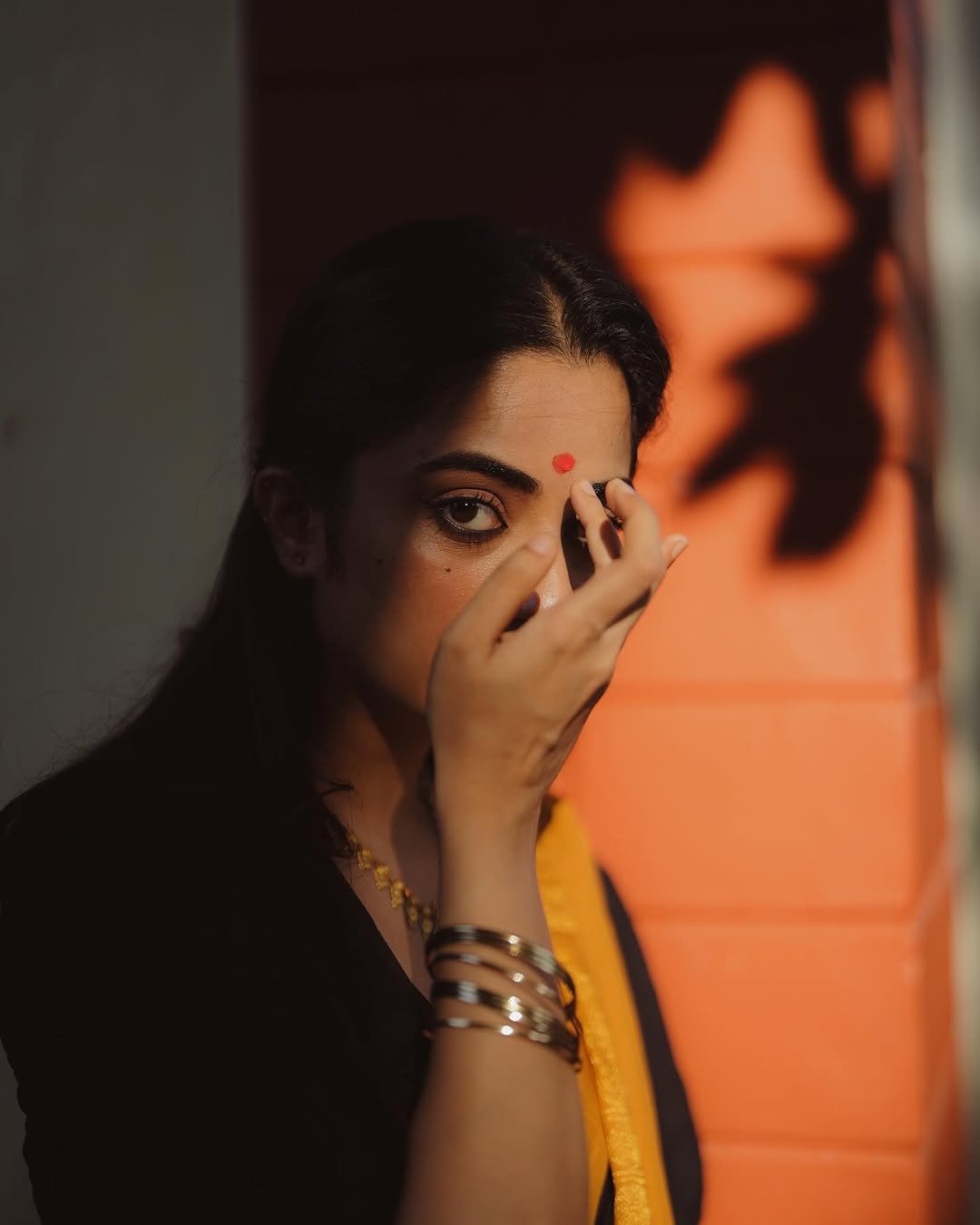 Namitha Pramod black saree mustard border swing glance Photos (7)