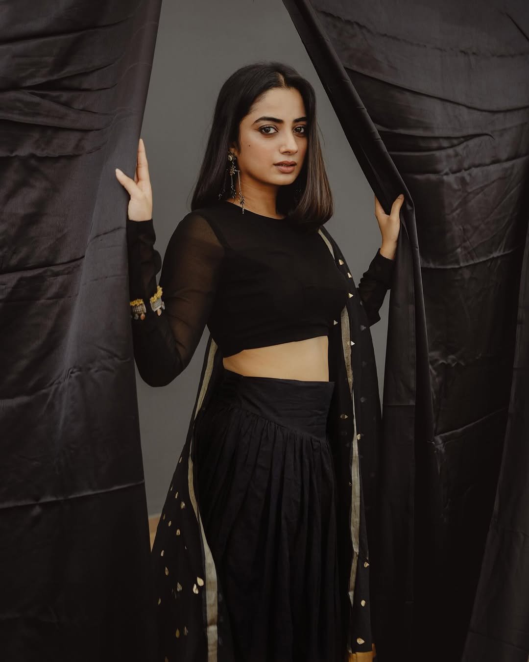 Namitha Pramod black sheer lehenga studio drama Photoshoot (1)