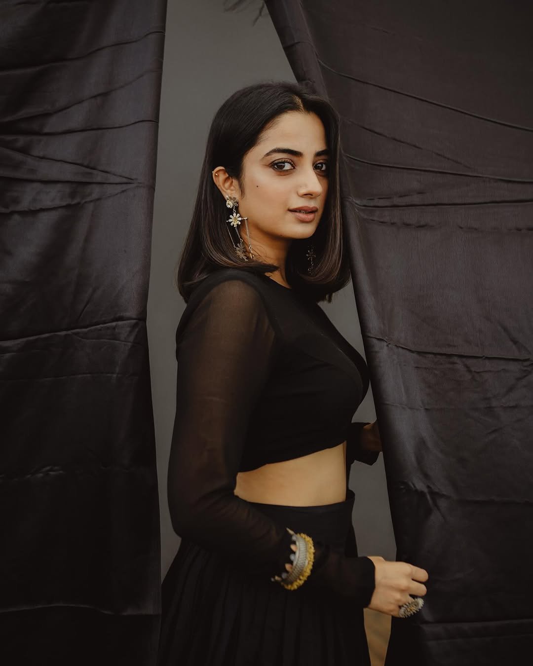 Namitha Pramod black sheer lehenga studio drama Photoshoot (10)
