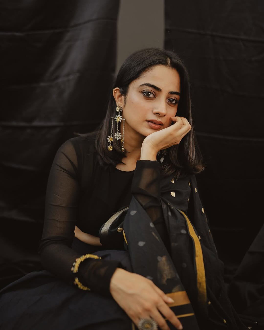 Namitha Pramod black sheer lehenga studio drama Photoshoot (11)