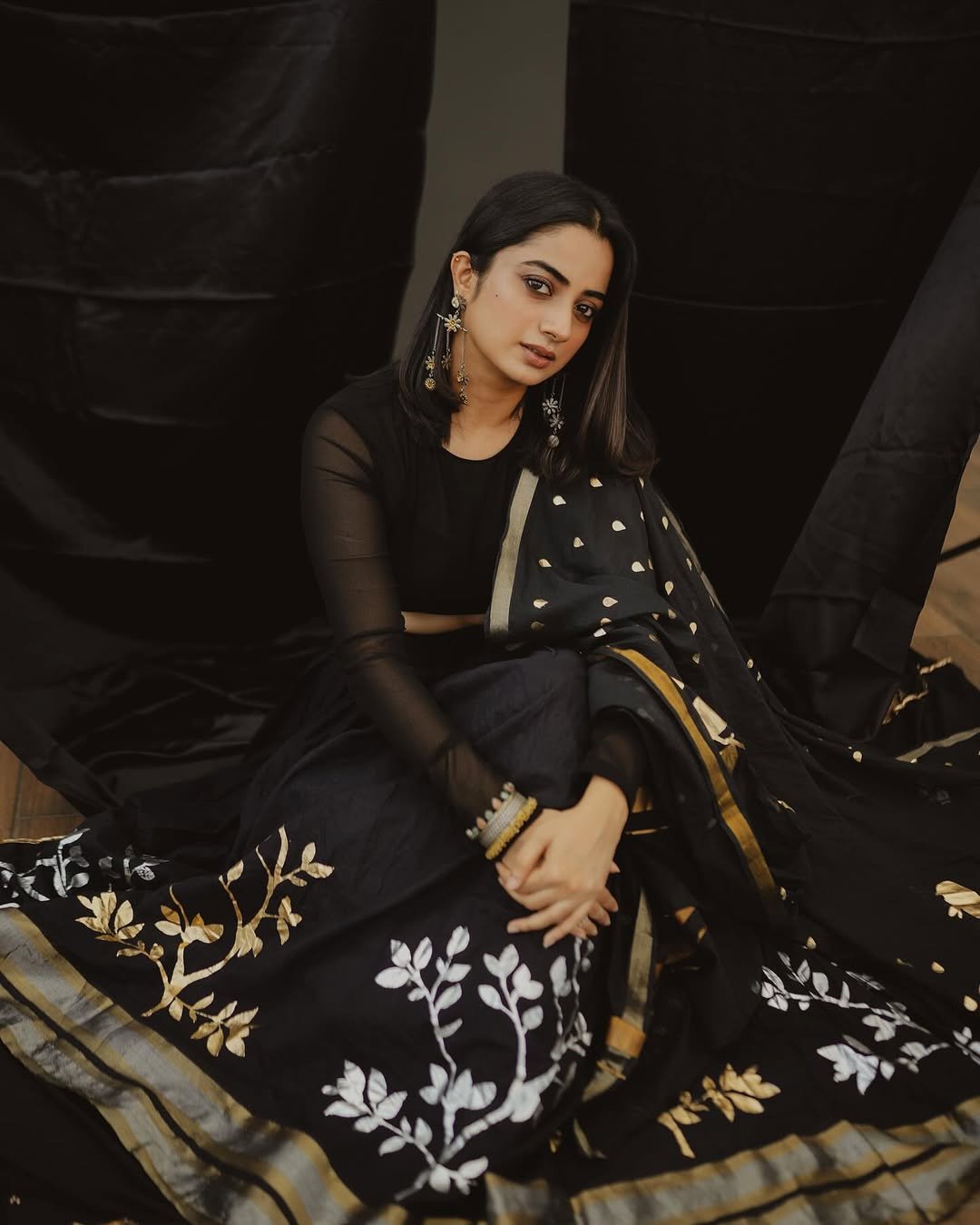 Namitha Pramod black sheer lehenga studio drama Photoshoot (13)