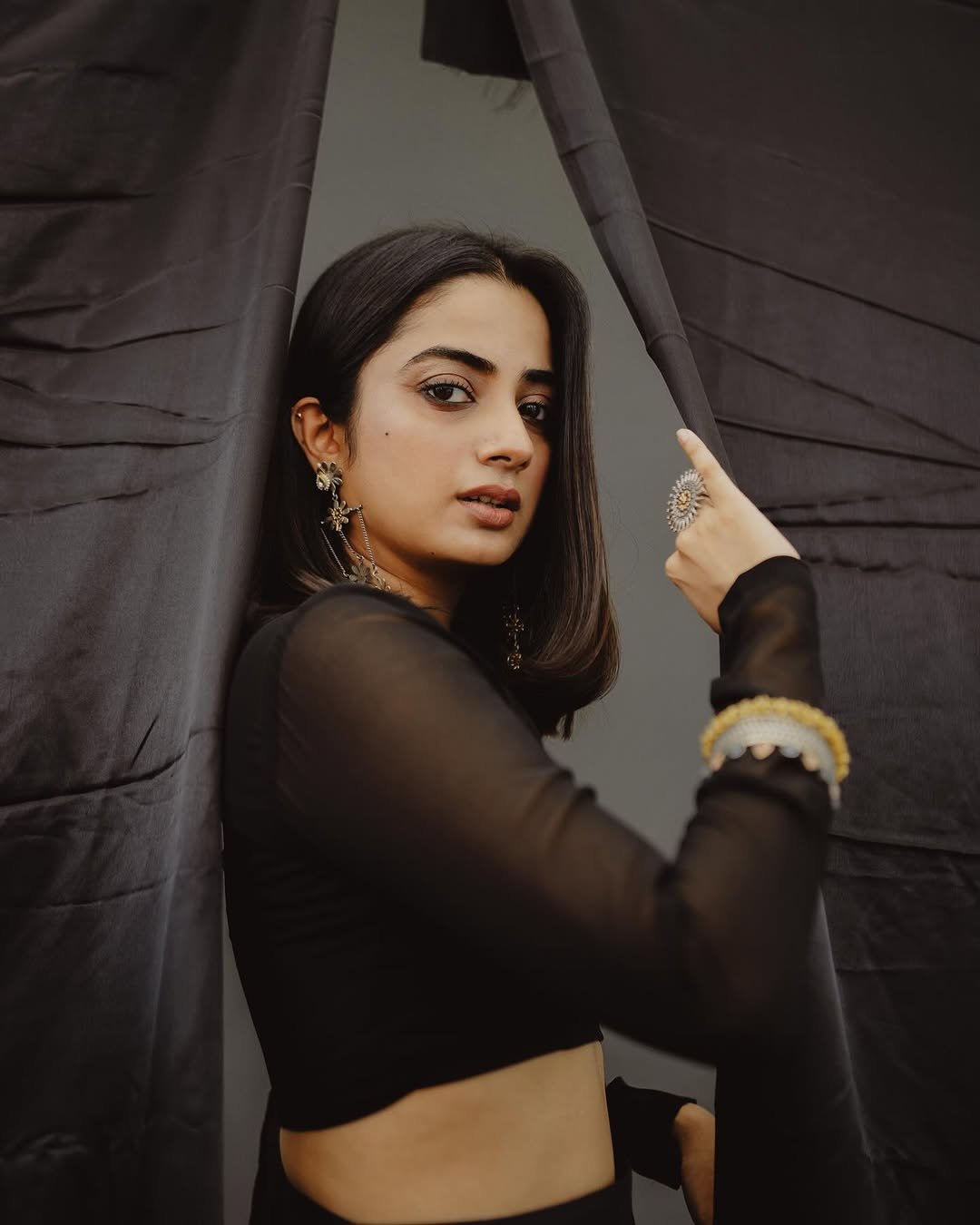 Namitha Pramod black sheer lehenga studio drama Photoshoot (14)