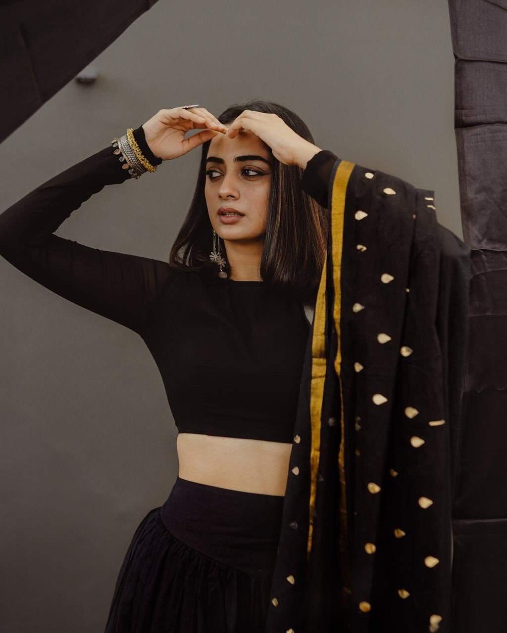 Namitha Pramod black sheer lehenga studio drama Photoshoot (3)