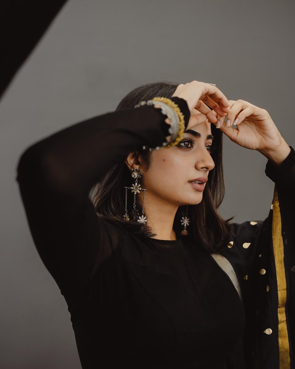 Namitha Pramod black sheer lehenga studio drama Photoshoot (6)