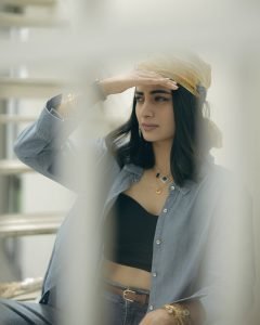 City backdrop with Namitha Pramod edgy denim and bustier combo