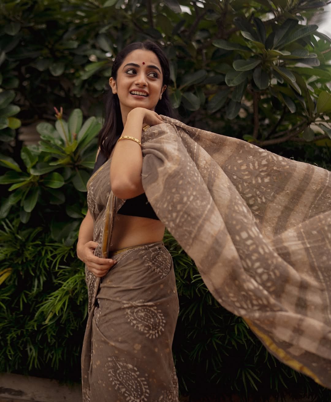 Namitha Pramod Black Saree Closeup Studio Photoshoot 12