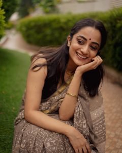 Namitha Pramod closeup portrait in elegant black saree
